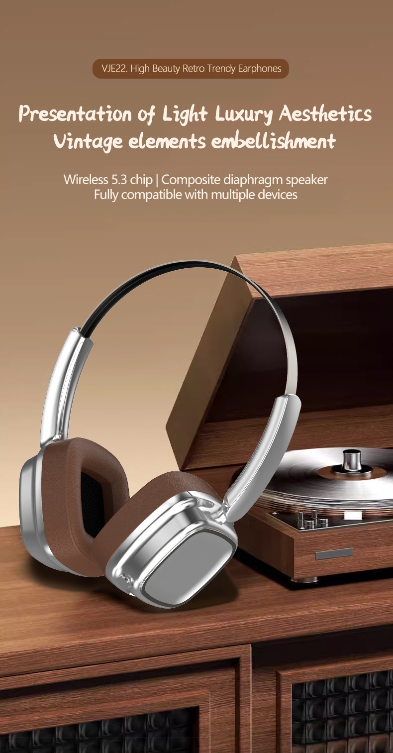 VJE11 Retro Wireless Over-Ear Headphones, Bluetooth 5.3, 40mm Drivers, 10H Playtime