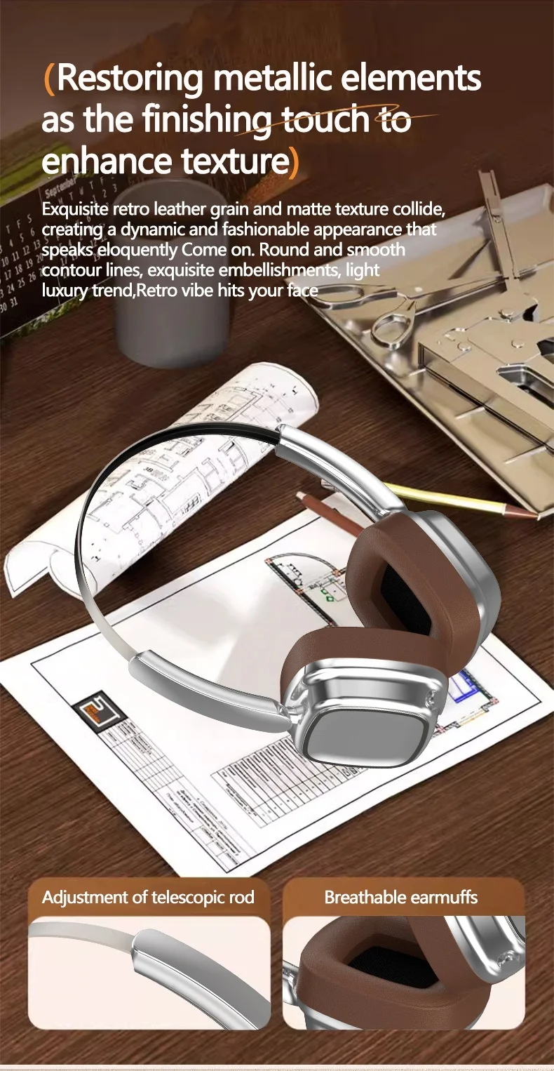 Casque sans fil rétro VJE11, Bluetooth 5.3, haut-parleurs de 40 mm, autonomie de 10 h