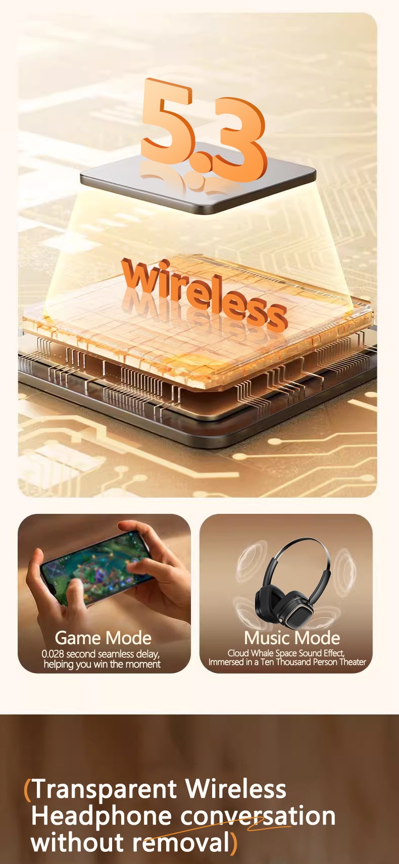 VJE11 Retro Wireless Over-Ear Headphones, Bluetooth 5.3, 40mm Drivers, 10H Playtime