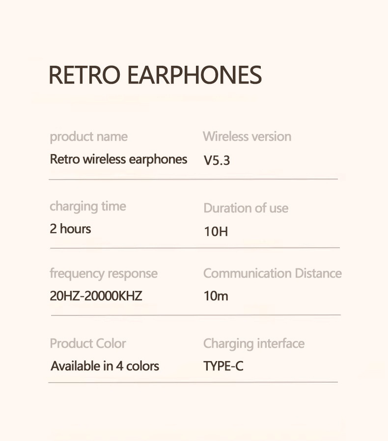 VJE11 Retro Wireless Over-Ear Headphones, Bluetooth 5.3, 40mm Drivers, 10H Playtime