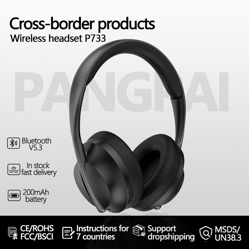 Casque sans fil supra-auriculaire à réduction de bruit P733, Bluetooth 5.3, haut-parleurs de 40 mm, autonomie de 10 h