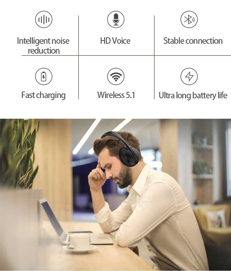 P733 Noise Cancelling Wireless Over-Ear Headphones, Bluetooth 5.3, 40mm Drivers, 10H Battery
