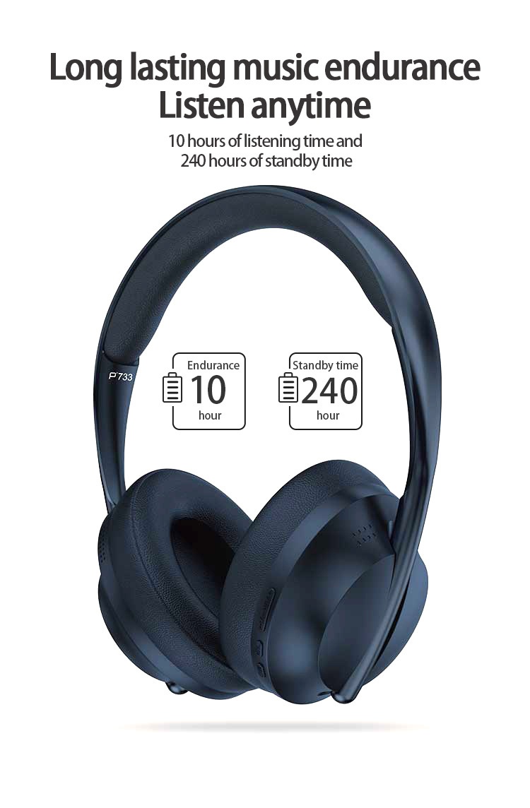 P733 Noise Cancelling Wireless Over-Ear Headphones, Bluetooth 5.3, 40mm Drivers, 10H Battery