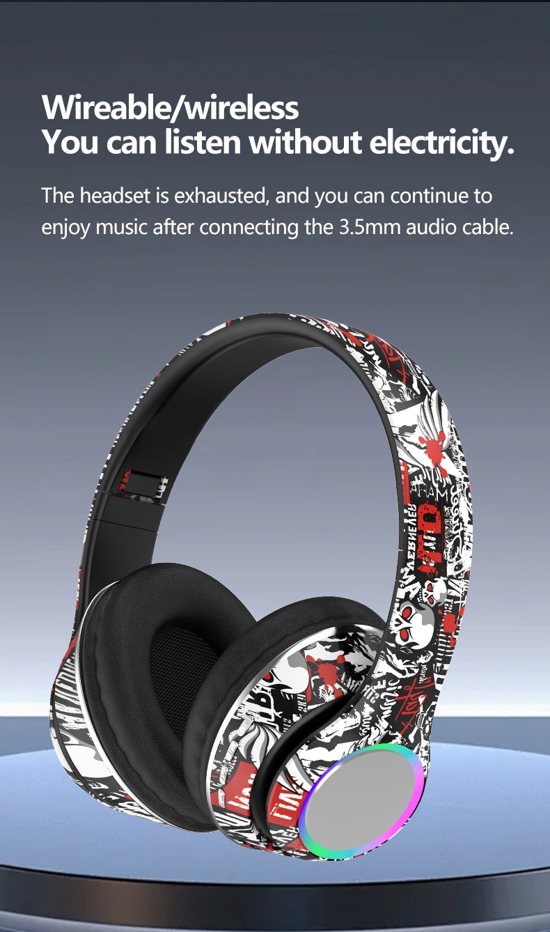 P85 RGB Graffiti Wireless Over-Ear Headphones, Bluetooth 5.3, 40mm Drivers, 6H Playtime