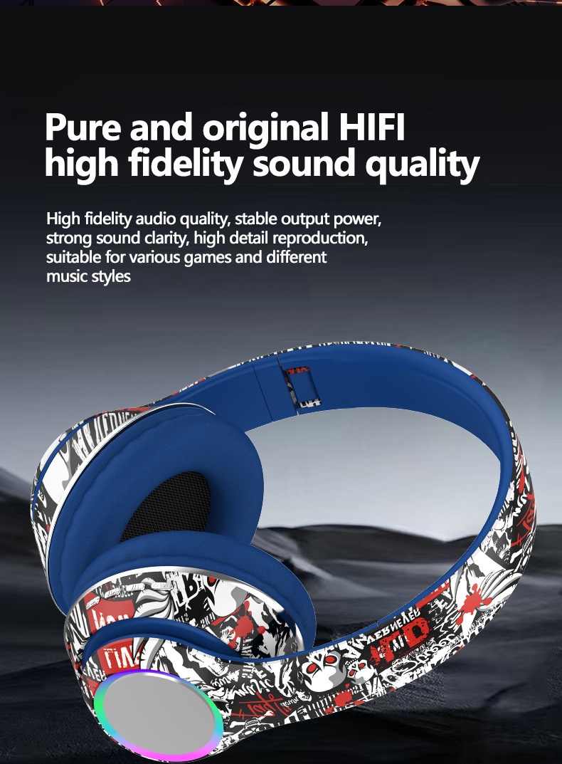 P85 RGB Graffiti Wireless Over-Ear Headphones, Bluetooth 5.3, 40mm Drivers, 6H Playtime