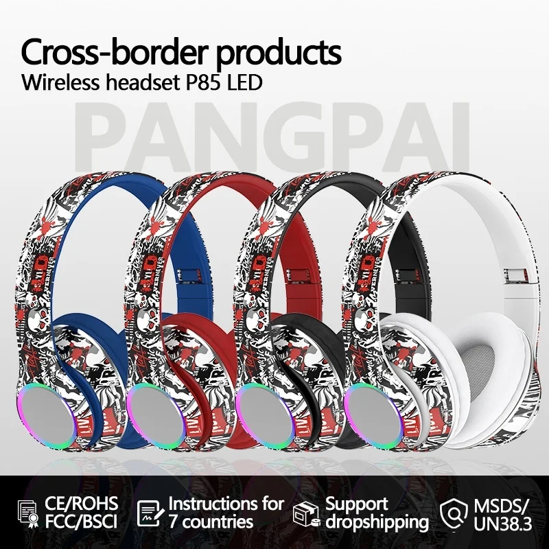 Casque sans fil supra-auriculaire P85 RGB Graffiti, Bluetooth 5.3, haut-parleurs de 40 mm, 6 h d'autonomie