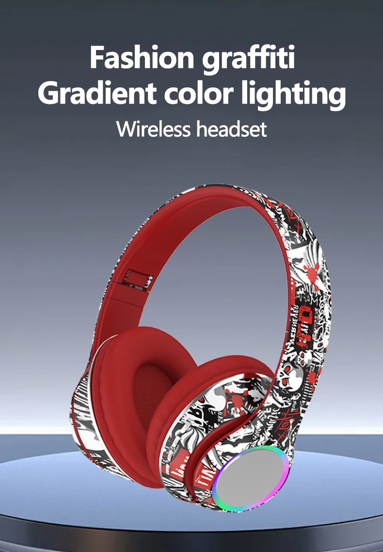 P85 RGB Graffiti Wireless Over-Ear Headphones, Bluetooth 5.3, 40mm Drivers, 6H Playtime
