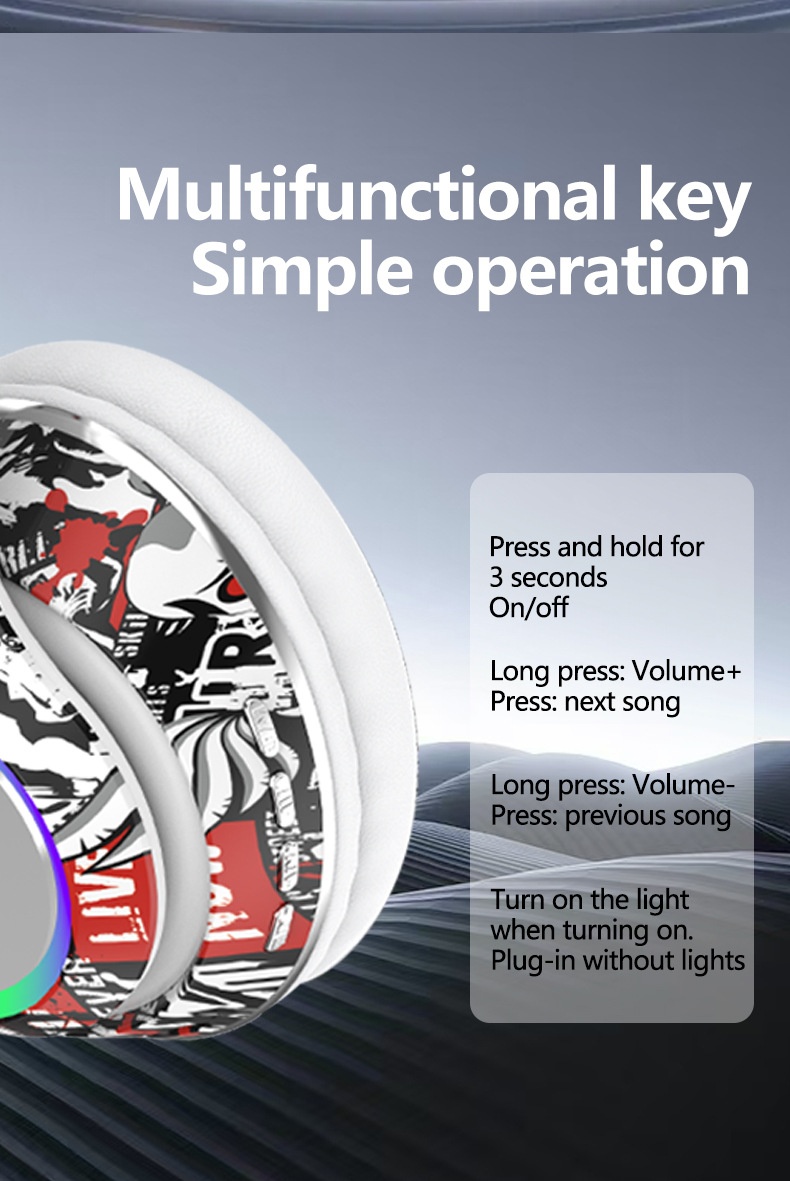 P85 RGB Graffiti Wireless Over-Ear Headphones, Bluetooth 5.3, 40mm Drivers, 6H Playtime