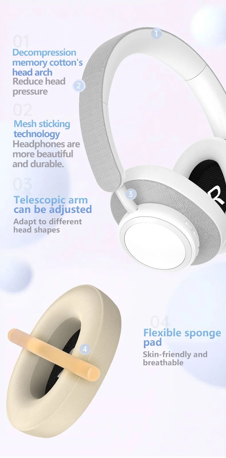 Casque sans fil supra-auriculaire P8560 avec haut-parleurs en titane, Bluetooth 5.3, 12 h d'autonomie, coussinets en mousse à mémoire de forme