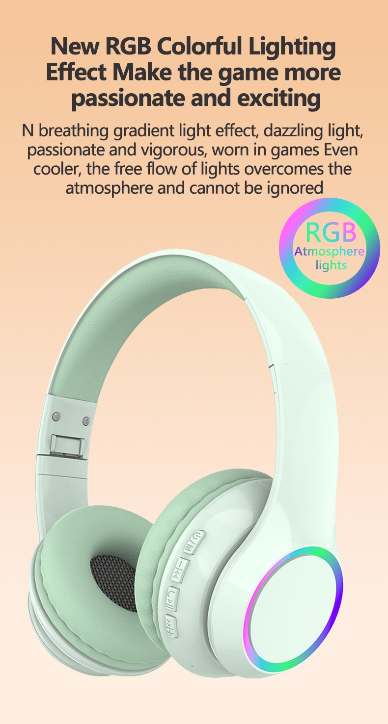 P102 RGB Light Wireless Over-Ear Headphones, Bluetooth 5.3, 40mm Drivers, Low Latency