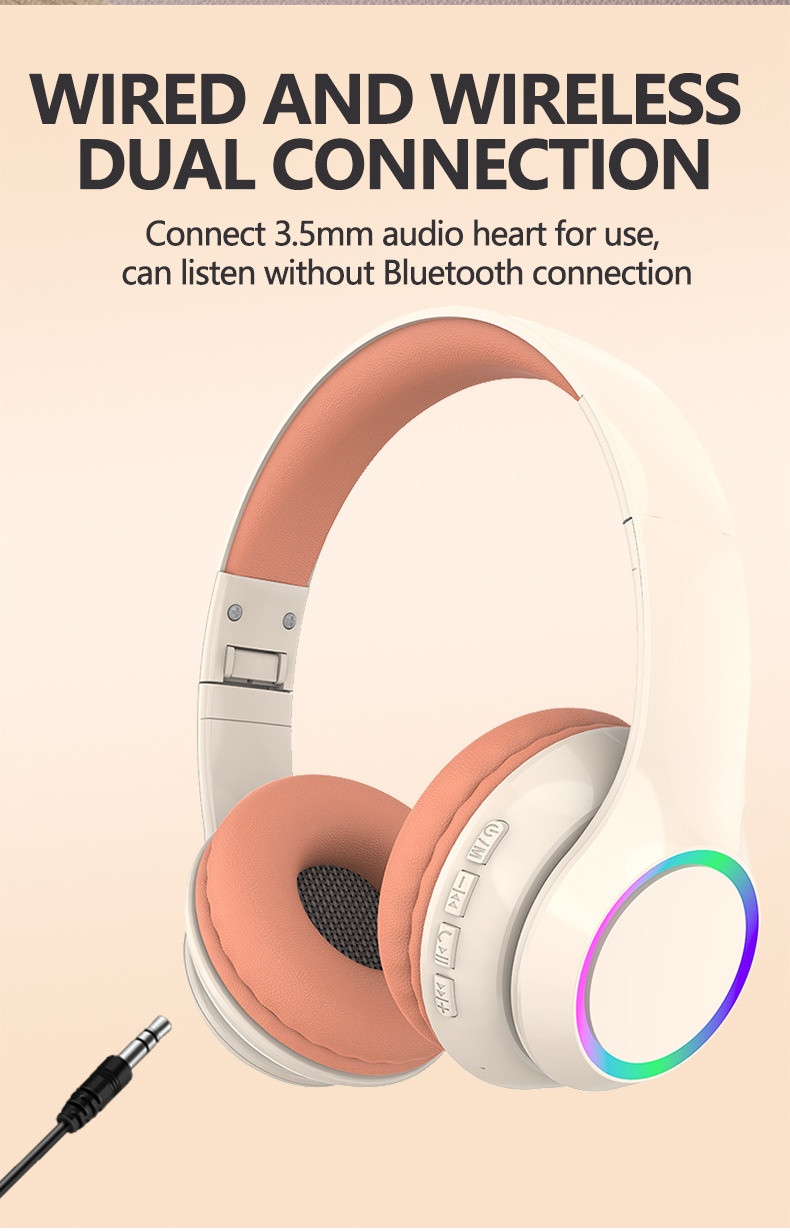 P102 RGB Light Wireless Over-Ear Headphones, Bluetooth 5.3, 40mm Drivers, Low Latency