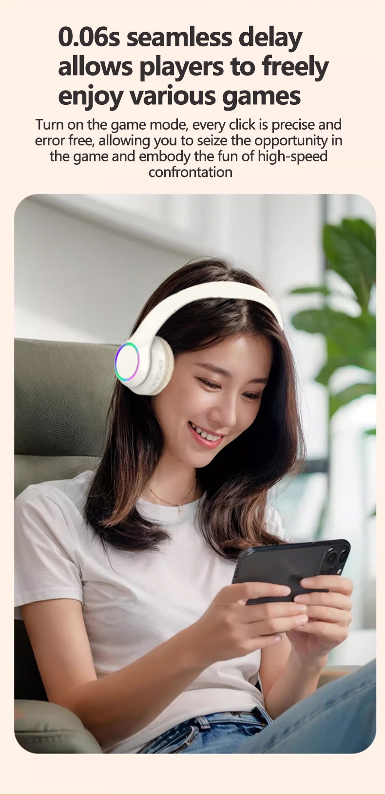 P102 RGB Light Wireless Over-Ear Headphones, Bluetooth 5.3, 40mm Drivers, Low Latency