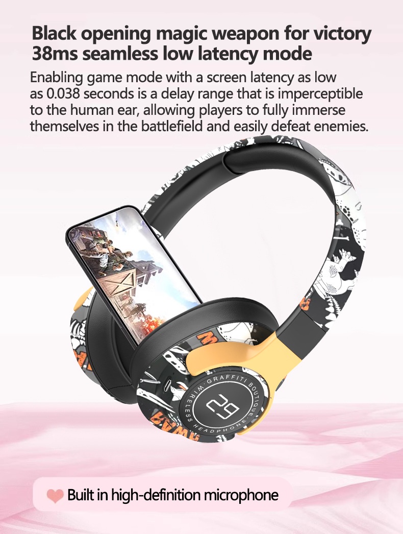 SN29 Graffiti Wireless Over-Ear Headphones, Bluetooth 5.1, 40mm Drivers, 12H Playtime
