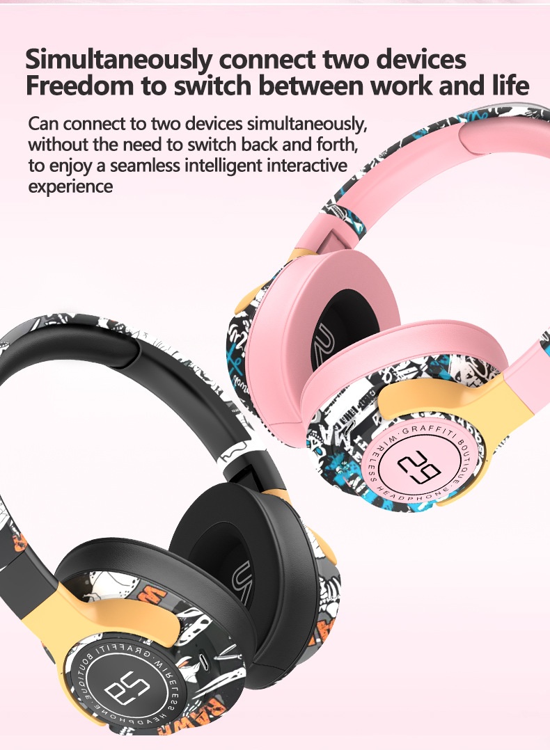 SN29 Graffiti Wireless Over-Ear Headphones, Bluetooth 5.1, 40mm Drivers, 12H Playtime