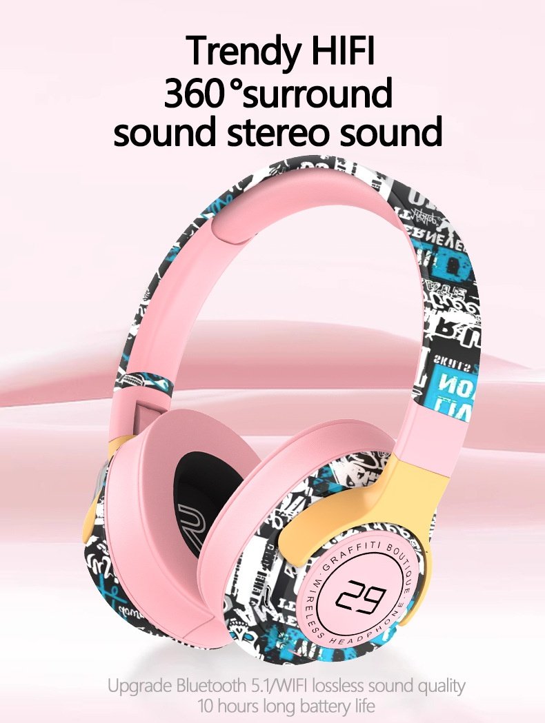 Casque sans fil supra-auriculaire SN29 Graffiti, Bluetooth 5.1, haut-parleurs de 40 mm, autonomie de 12 h