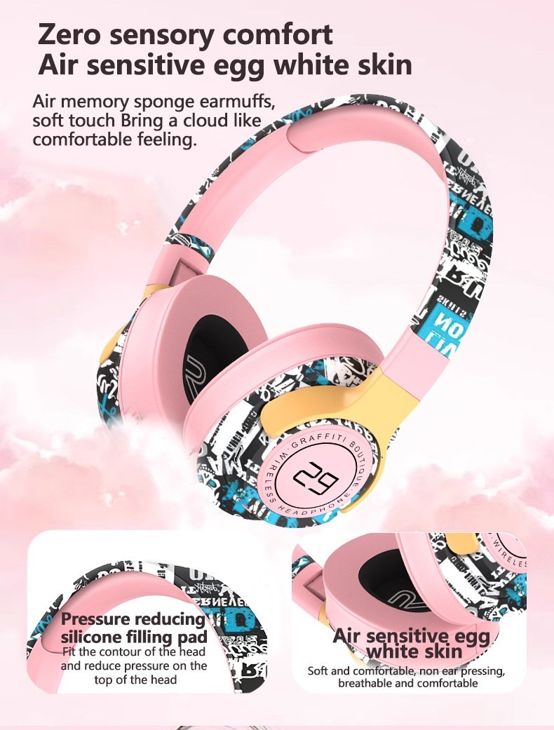 Casque sans fil supra-auriculaire SN29 Graffiti, Bluetooth 5.1, haut-parleurs de 40 mm, autonomie de 12 h