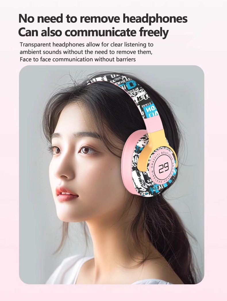 SN29 Graffiti Wireless Over-Ear Headphones, Bluetooth 5.1, 40mm Drivers, 12H Playtime
