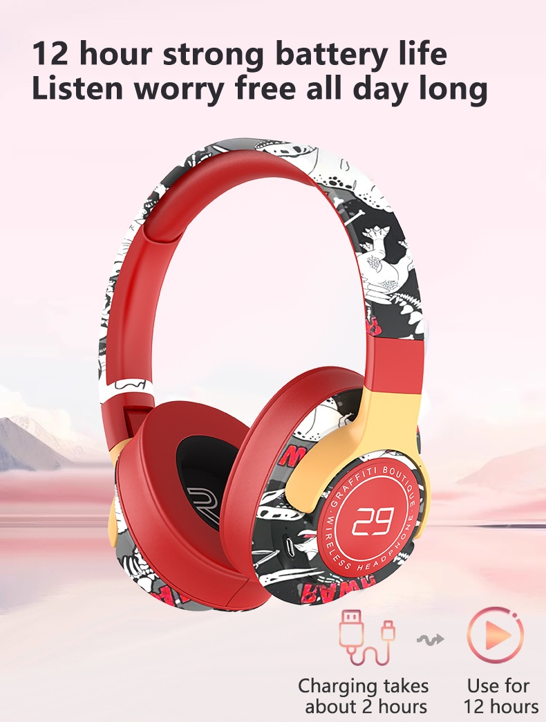 SN29 Graffiti Wireless Over-Ear Headphones, Bluetooth 5.1, 40mm Drivers, 12H Playtime