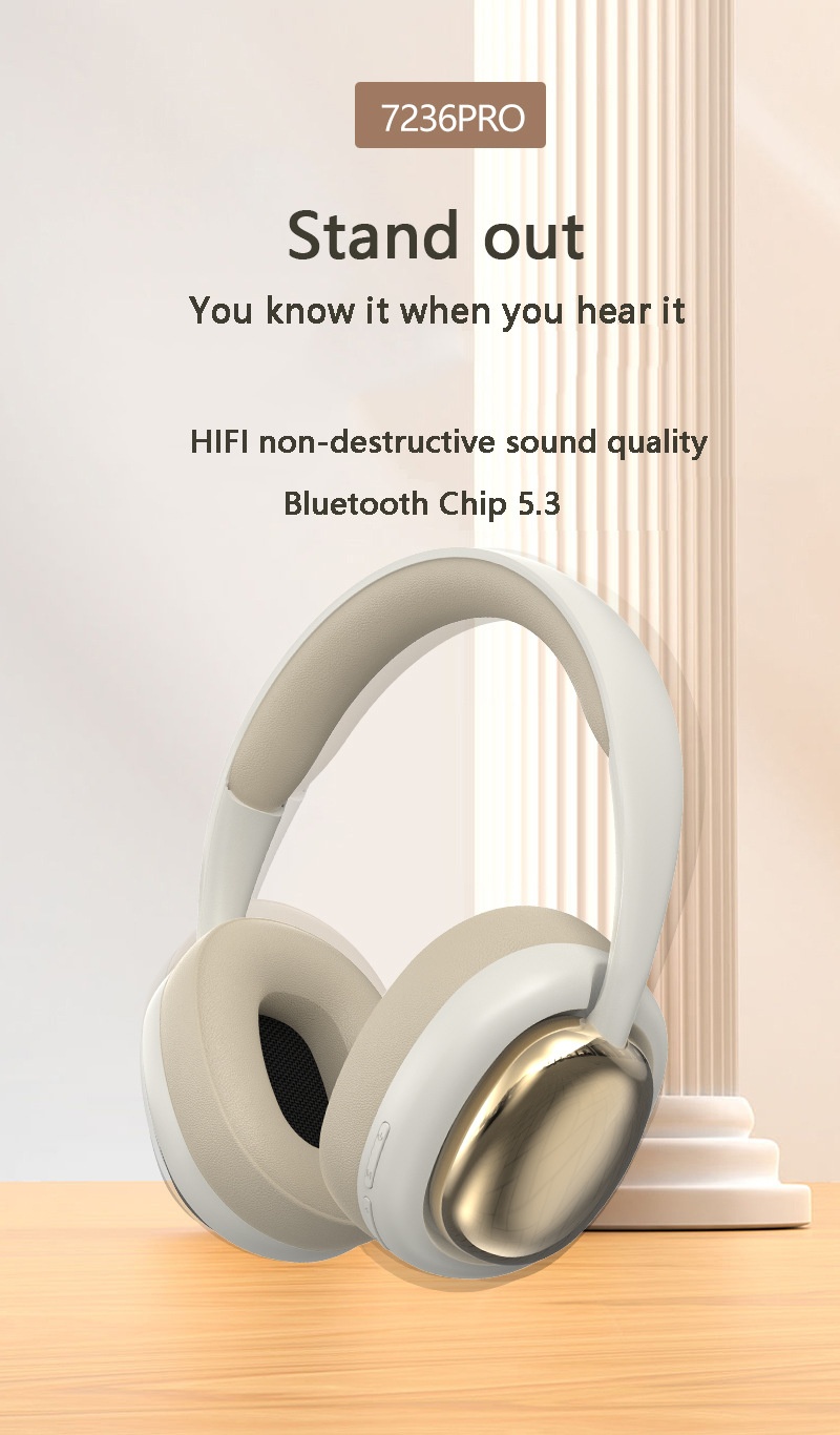 P7236PRO Stereo Wireless Over-Ear Headphones, Bluetooth 5.3, 40mm Drivers, 12H Playtime
