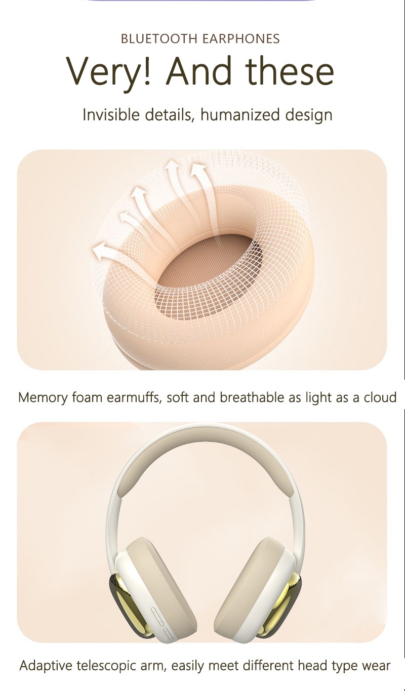 P7236PRO Stereo Wireless Over-Ear Headphones, Bluetooth 5.3, 40mm Drivers, 12H Playtime