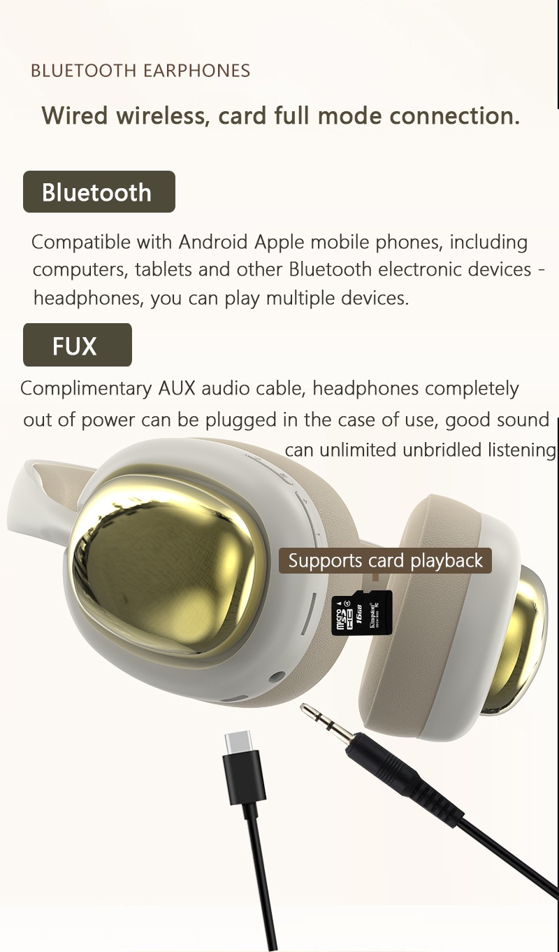 P7236PRO Stereo Wireless Over-Ear Headphones, Bluetooth 5.3, 40mm Drivers, 12H Playtime
