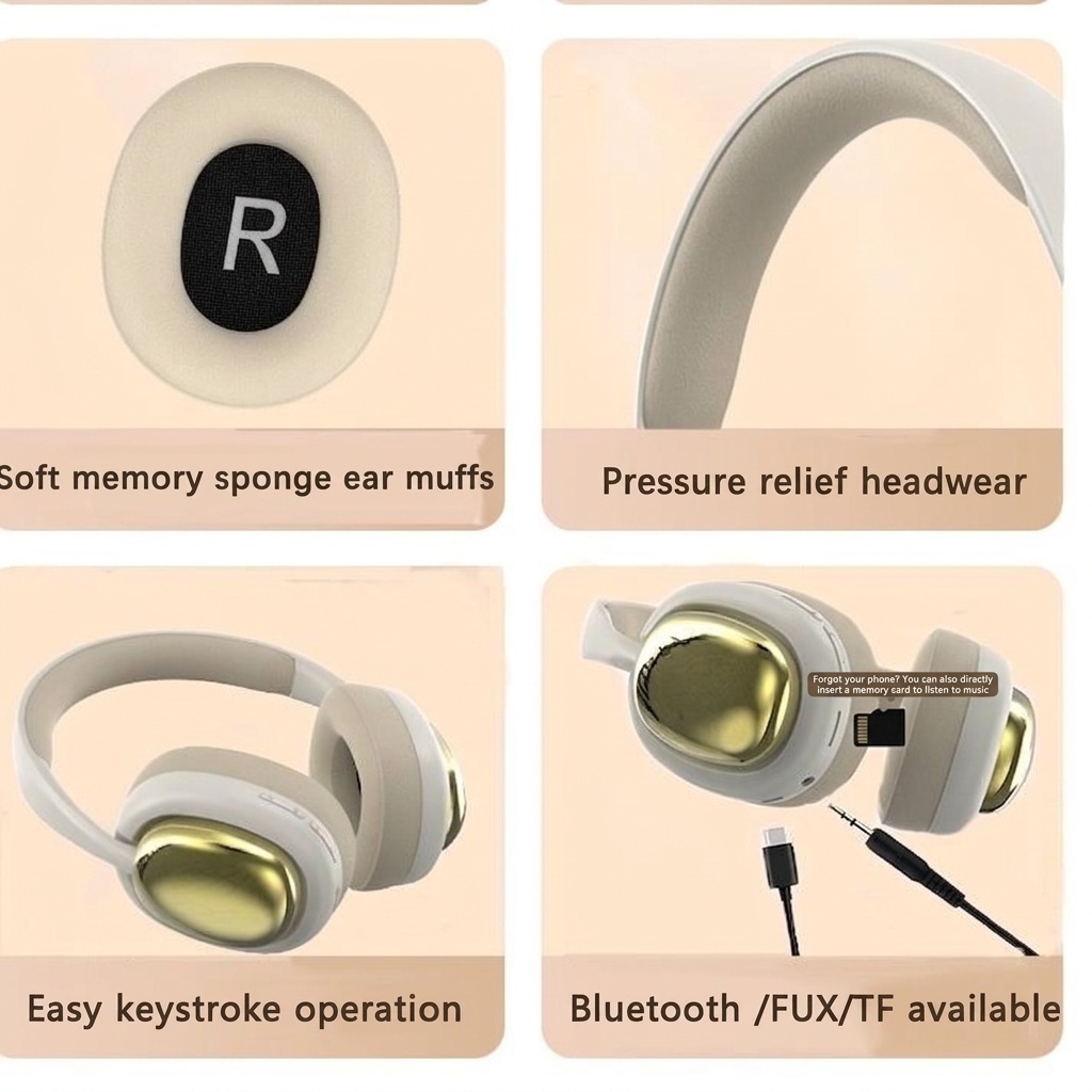 P7236PRO Stereo Wireless Over-Ear Headphones, Bluetooth 5.3, 40mm Drivers, 12H Playtime