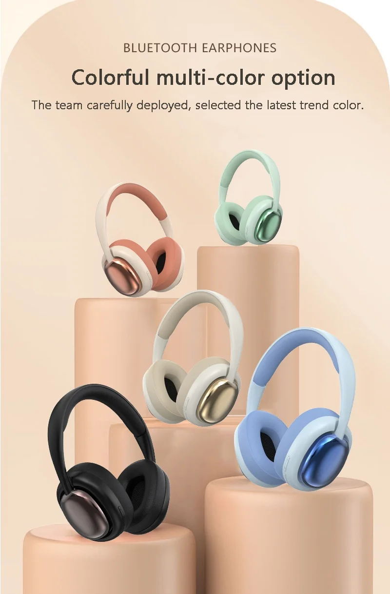 Casque stéréo sans fil supra-auriculaire P7236PRO, Bluetooth 5.3, haut-parleurs de 40 mm, autonomie de 12 h