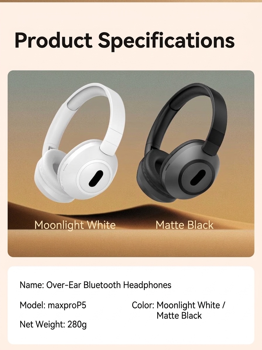 Foldable Wireless Over-Ear Headphones, Bluetooth 5.4, 40mm Drivers, 100H Standby, Memory Foam