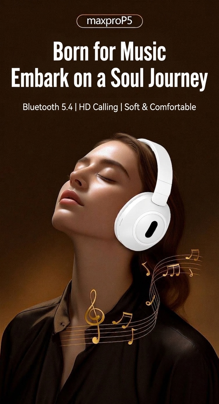 Foldable Wireless Over-Ear Headphones, Bluetooth 5.4, 40mm Drivers, 100H Standby, Memory Foam