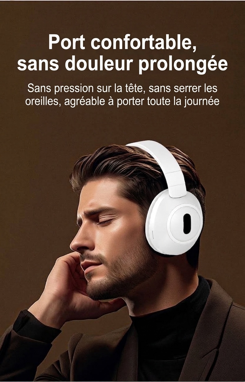 Casque audio sans fil pliable supra-auriculaire, Bluetooth 5.4, haut-parleurs de 40 mm, 100 h d'autonomie en veille, coussinets en mousse à mémoire de forme