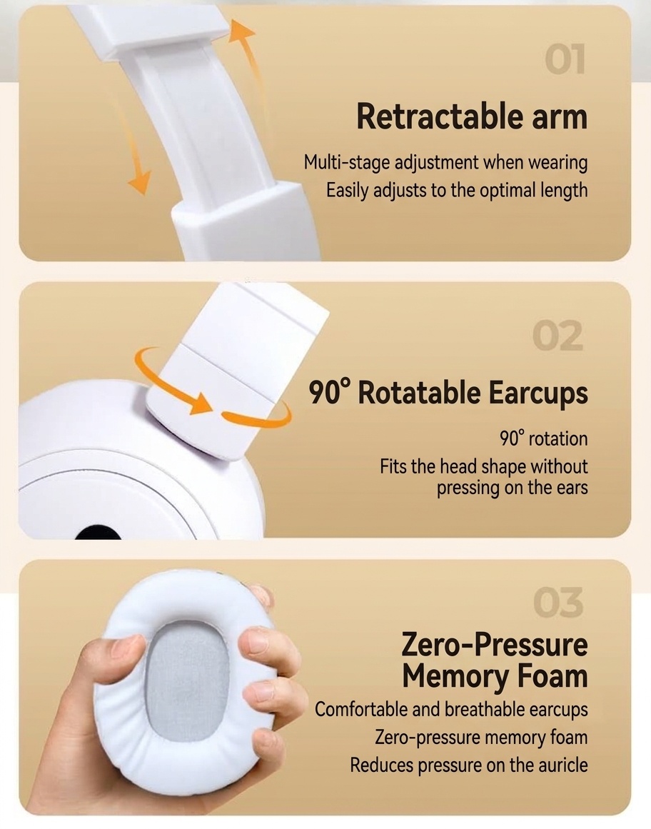 Foldable Wireless Over-Ear Headphones, Bluetooth 5.4, 40mm Drivers, 100H Standby, Memory Foam