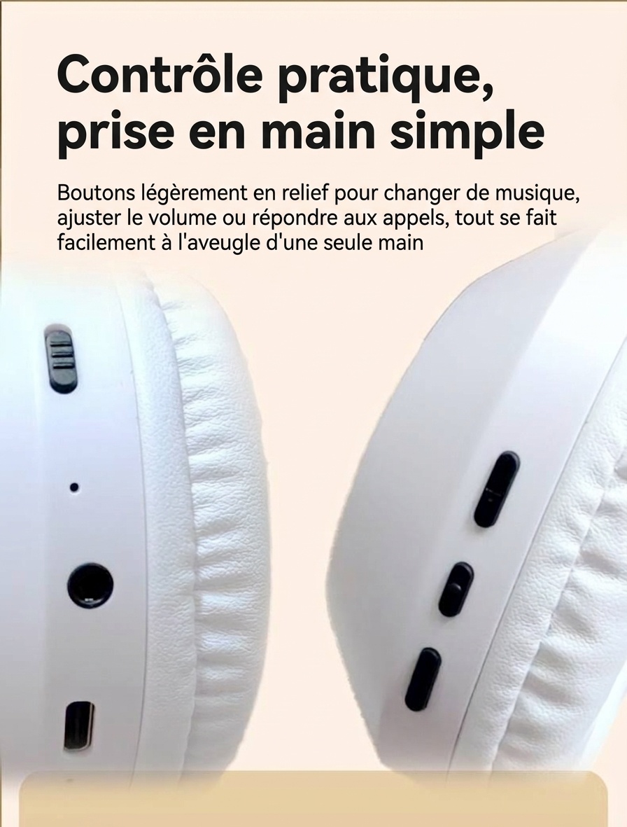Casque audio sans fil pliable supra-auriculaire, Bluetooth 5.4, haut-parleurs de 40 mm, 100 h d'autonomie en veille, coussinets en mousse à mémoire de forme