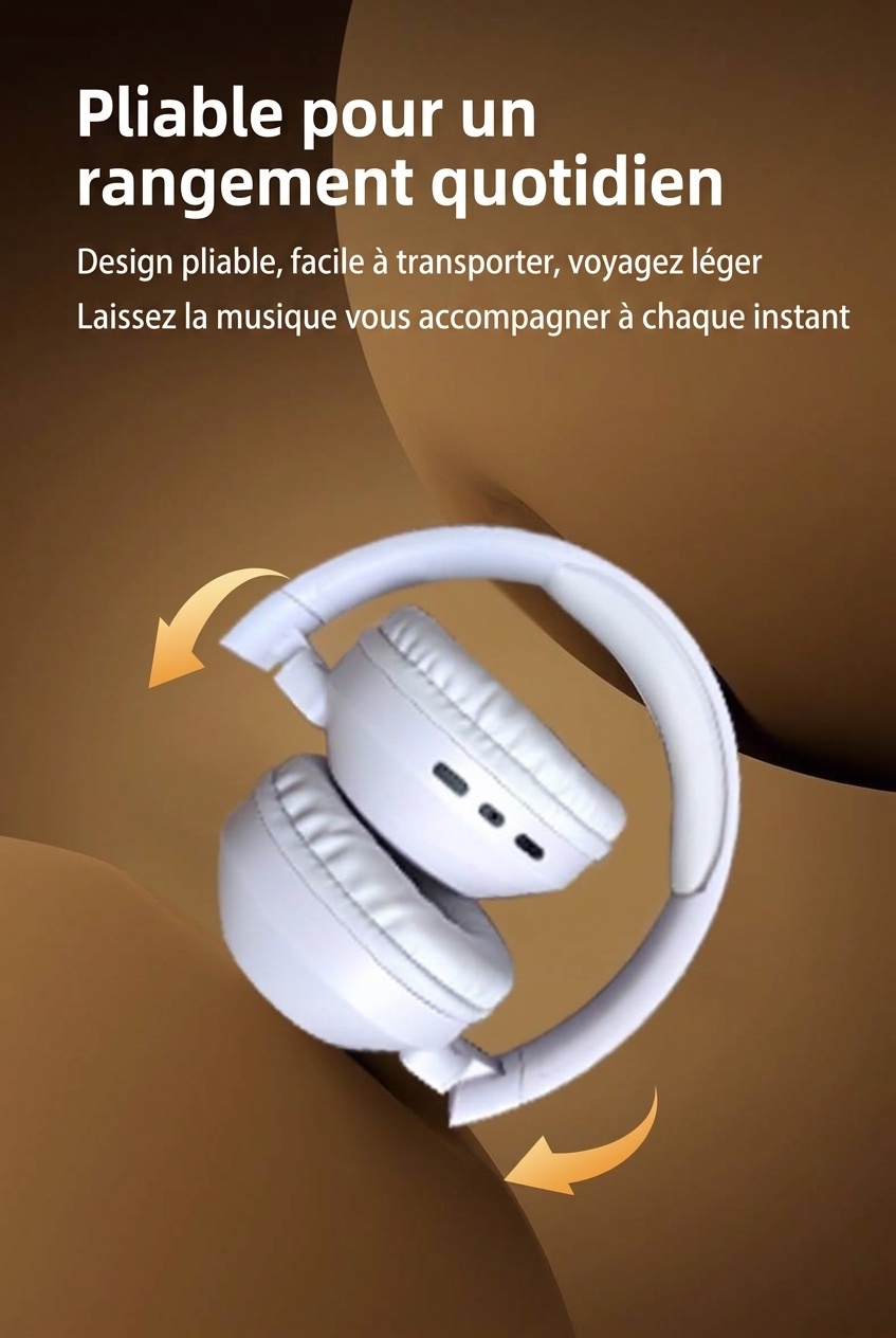 Casque audio sans fil pliable supra-auriculaire, Bluetooth 5.4, haut-parleurs de 40 mm, 100 h d'autonomie en veille, coussinets en mousse à mémoire de forme