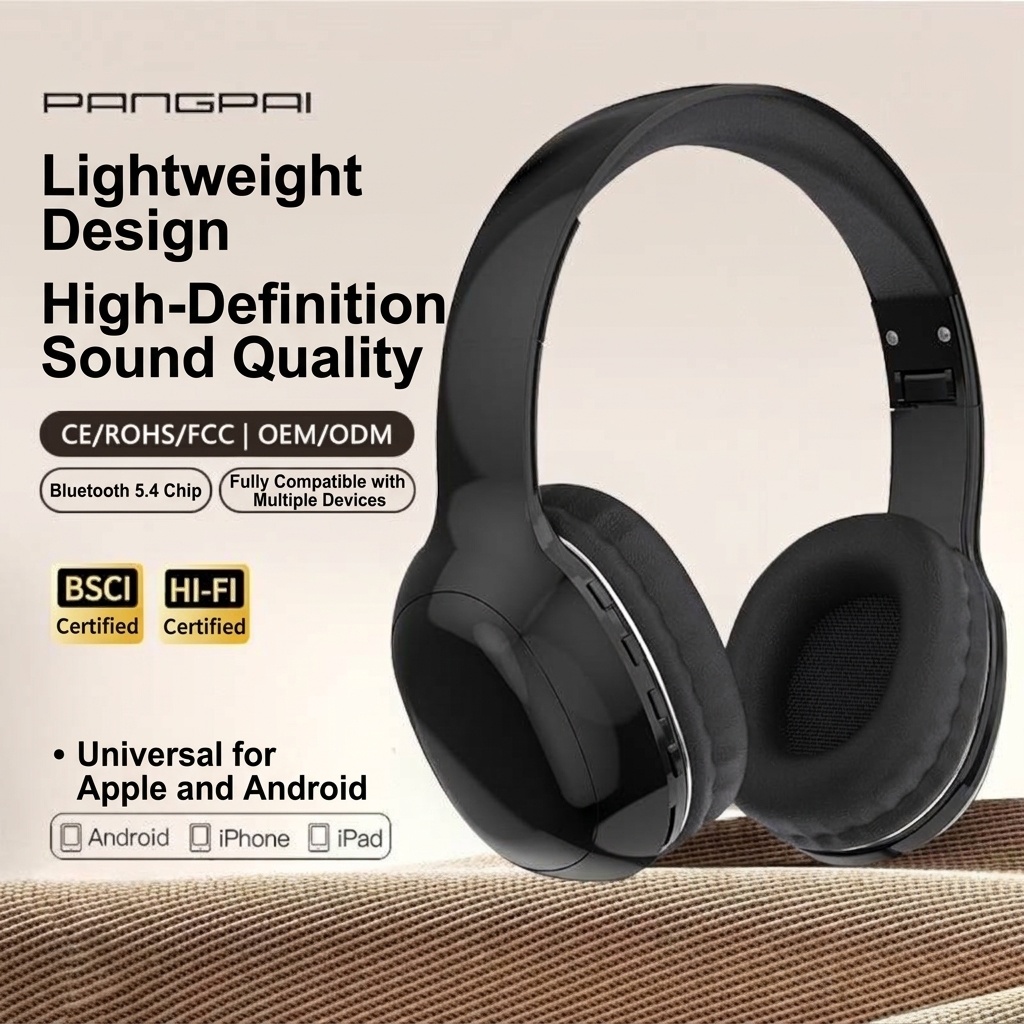 PANGPAI HiFi Wireless Over-Ear Headphones, Bluetooth 5.3, 40mm Drivers, 8H Playtime