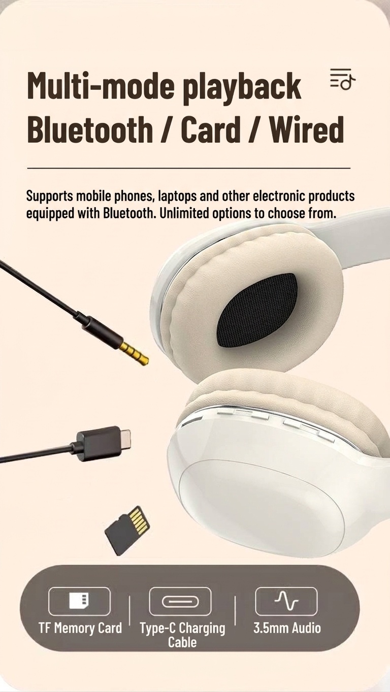 PANGPAI HiFi Wireless Over-Ear Headphones, Bluetooth 5.3, 40mm Drivers, 8H Playtime