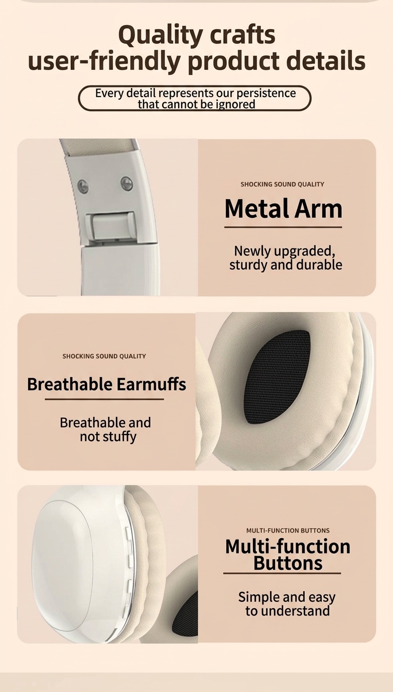 PANGPAI HiFi Wireless Over-Ear Headphones, Bluetooth 5.3, 40mm Drivers, 8H Playtime