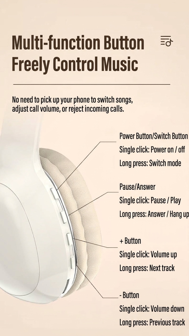 PANGPAI HiFi Wireless Over-Ear Headphones, Bluetooth 5.3, 40mm Drivers, 8H Playtime