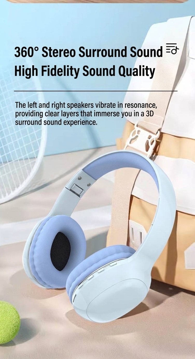 PANGPAI HiFi Wireless Over-Ear Headphones, Bluetooth 5.3, 40mm Drivers, 8H Playtime