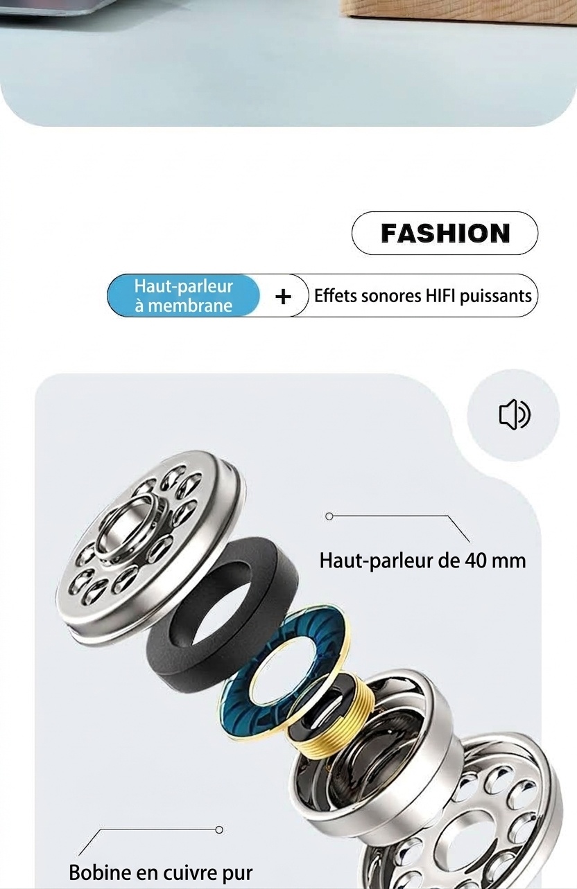 Casque sans fil supra-auriculaire E351 Comfort-Fit, Bluetooth 5.0, haut-parleurs de 40 mm, autonomie de 10 h