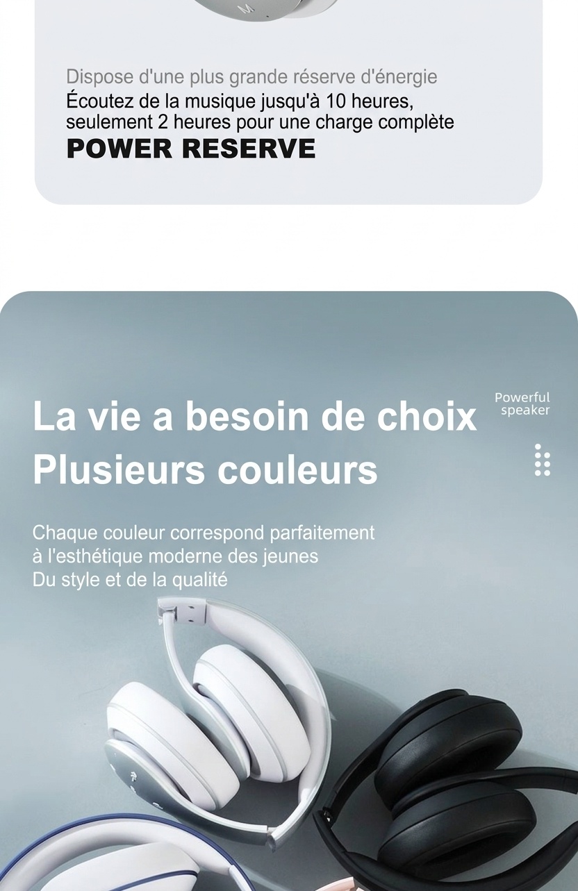 Casque sans fil supra-auriculaire E351 Comfort-Fit, Bluetooth 5.0, haut-parleurs de 40 mm, autonomie de 10 h