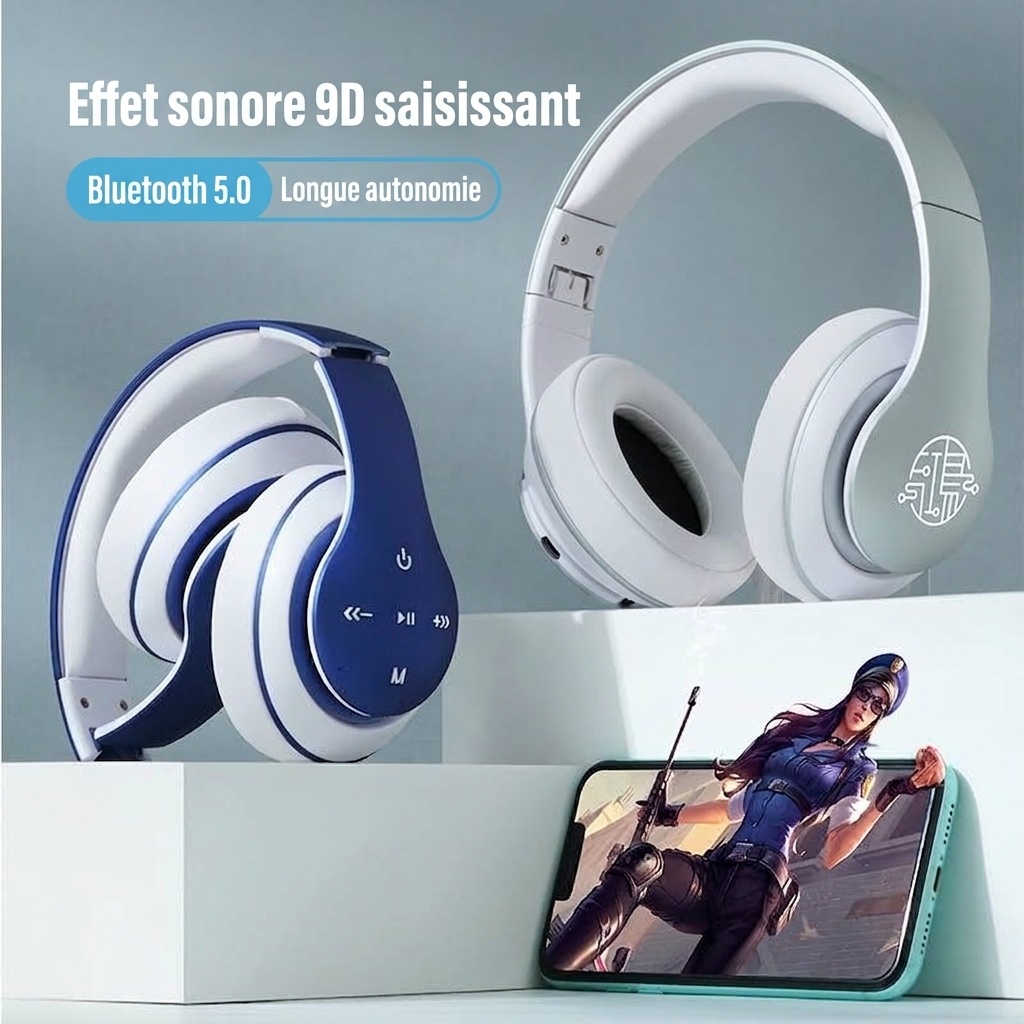 Casque sans fil supra-auriculaire E351 Comfort-Fit, Bluetooth 5.0, haut-parleurs de 40 mm, autonomie de 10 h