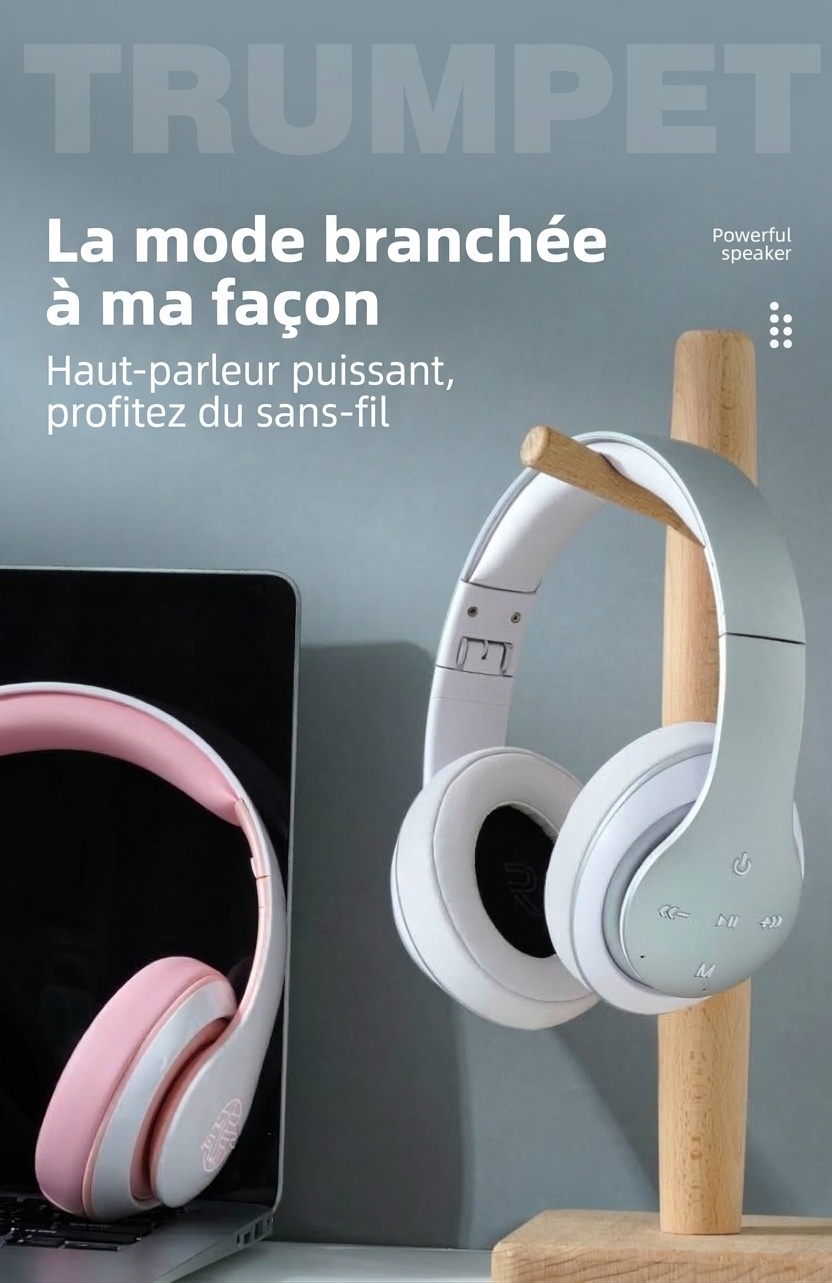 Casque sans fil supra-auriculaire E351 Comfort-Fit, Bluetooth 5.0, haut-parleurs de 40 mm, autonomie de 10 h