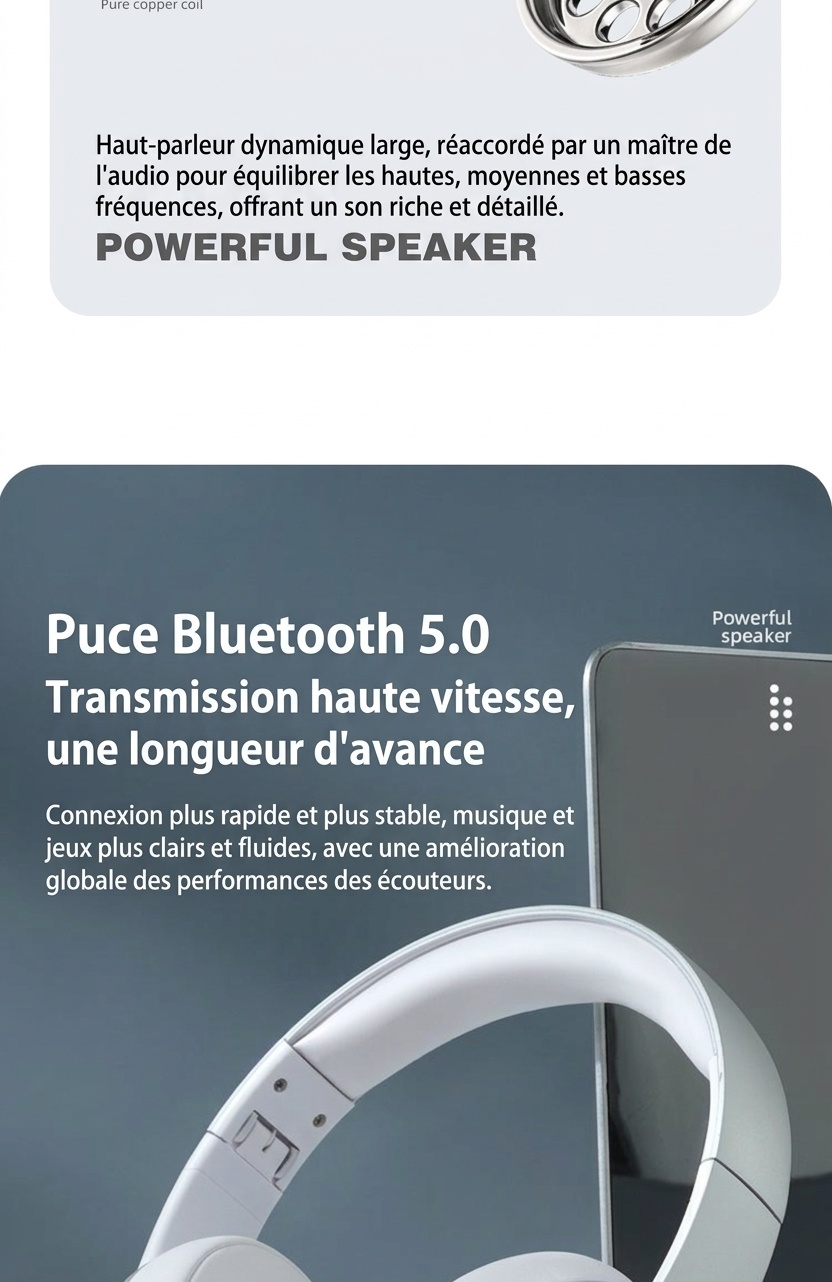 Casque sans fil supra-auriculaire E351 Comfort-Fit, Bluetooth 5.0, haut-parleurs de 40 mm, autonomie de 10 h