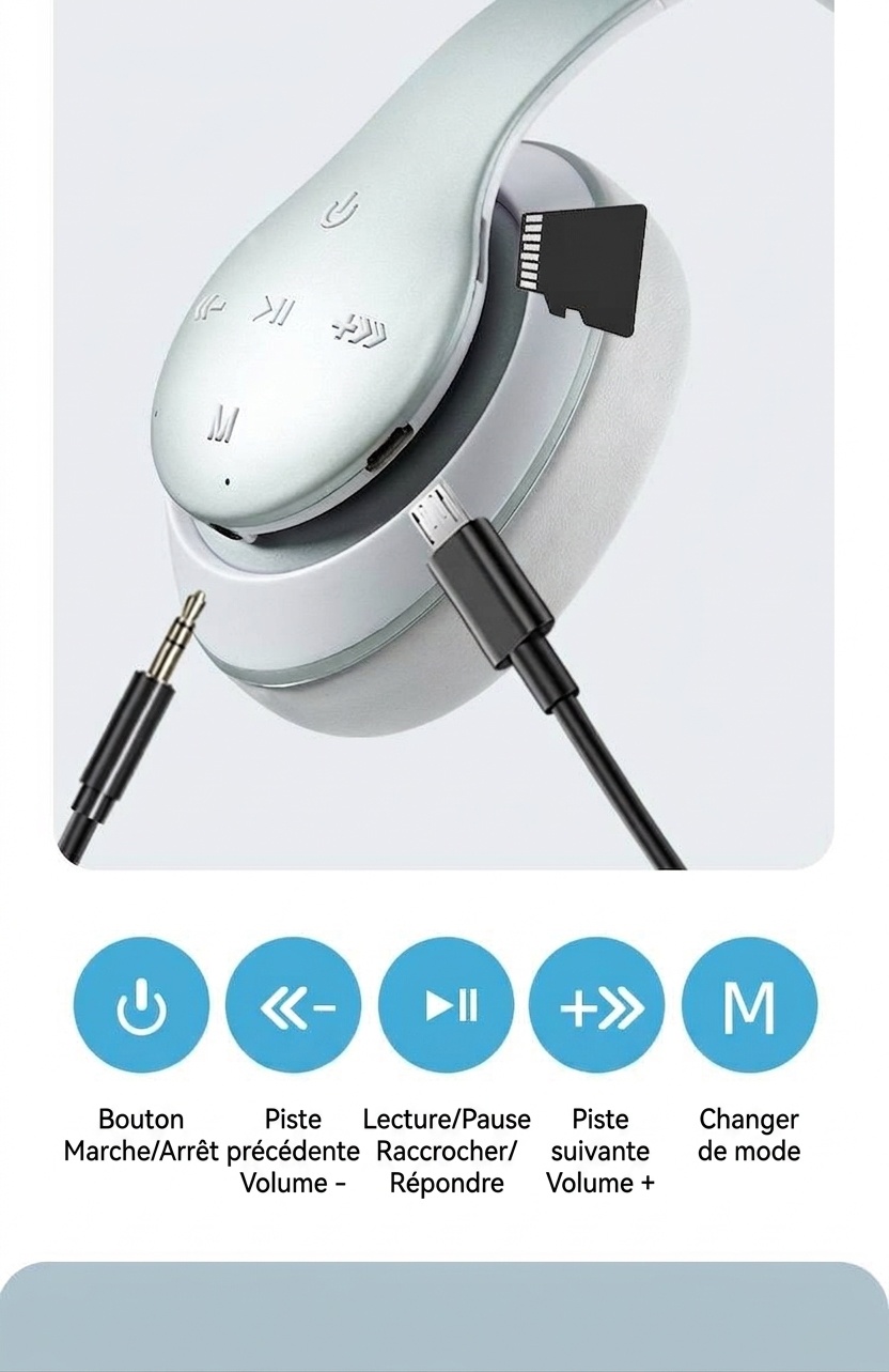 Casque sans fil supra-auriculaire E351 Comfort-Fit, Bluetooth 5.0, haut-parleurs de 40 mm, autonomie de 10 h