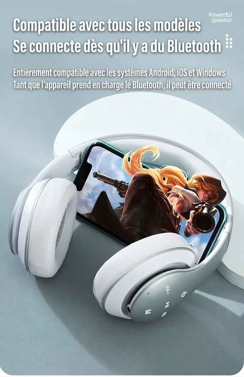 Casque sans fil supra-auriculaire E351 Comfort-Fit, Bluetooth 5.0, haut-parleurs de 40 mm, autonomie de 10 h