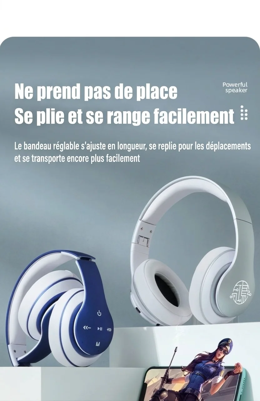 Casque sans fil supra-auriculaire E351 Comfort-Fit, Bluetooth 5.0, haut-parleurs de 40 mm, autonomie de 10 h
