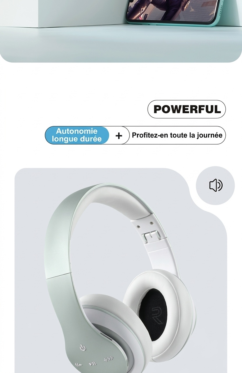 Casque sans fil supra-auriculaire E351 Comfort-Fit, Bluetooth 5.0, haut-parleurs de 40 mm, autonomie de 10 h