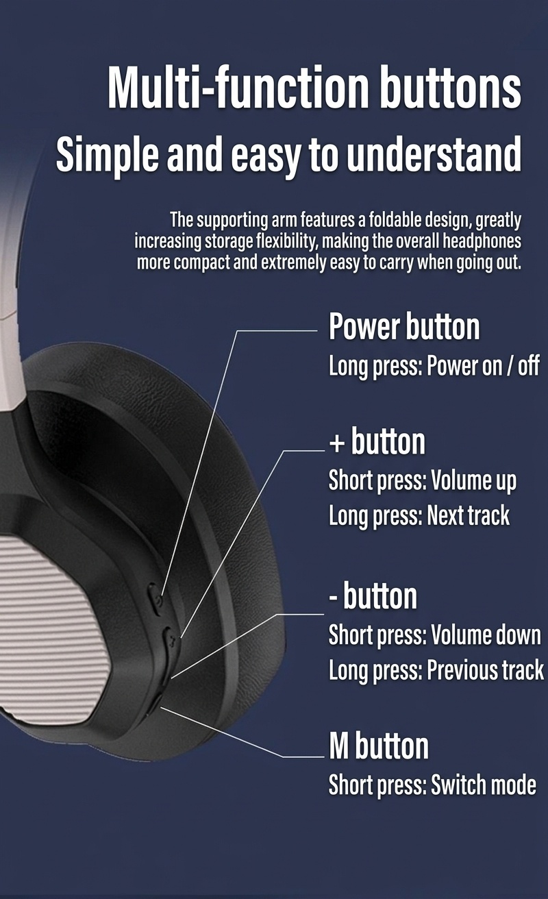 Deep Bass Wireless Over-Ear Headphones, Bluetooth 5.3, 40mm Drivers, 10H Playtime