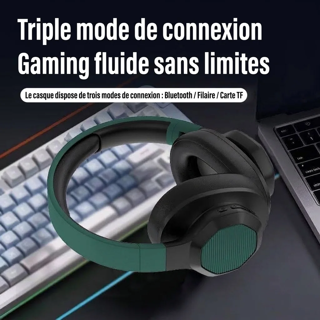 Casque sans fil supra-auriculaire avec basses profondes, Bluetooth 5.3, haut-parleurs de 40 mm, 10 h d'autonomie