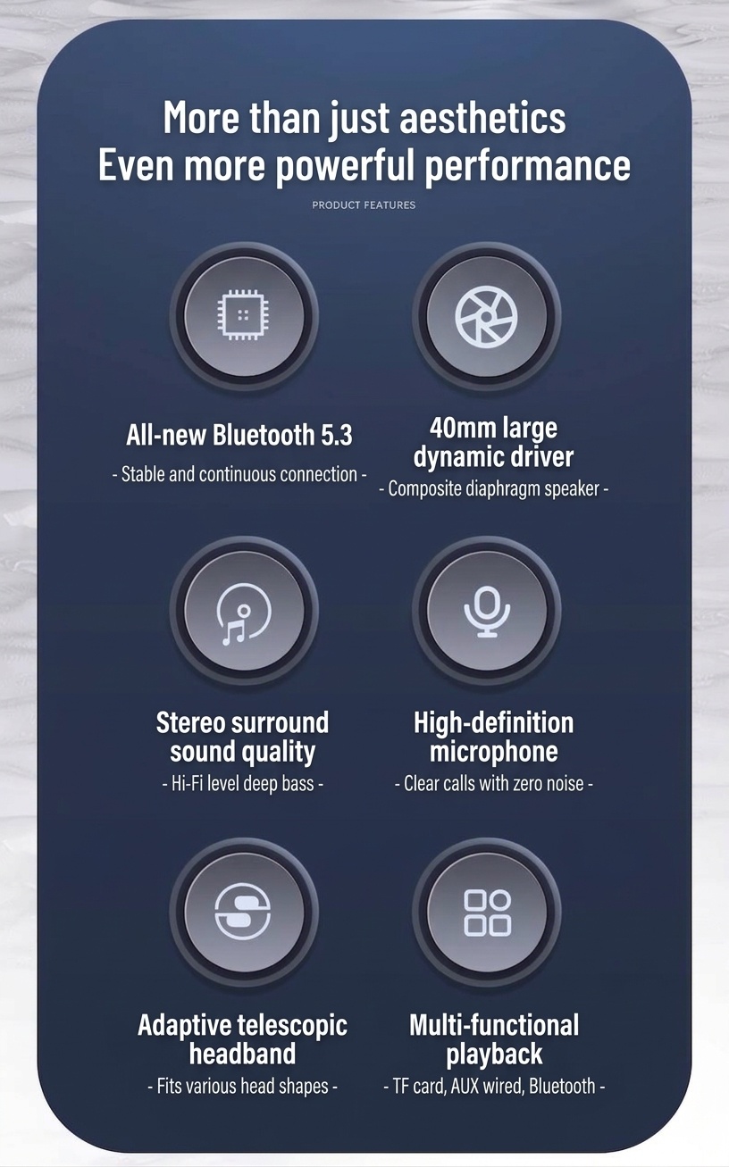 Deep Bass Wireless Over-Ear Headphones, Bluetooth 5.3, 40mm Drivers, 10H Playtime